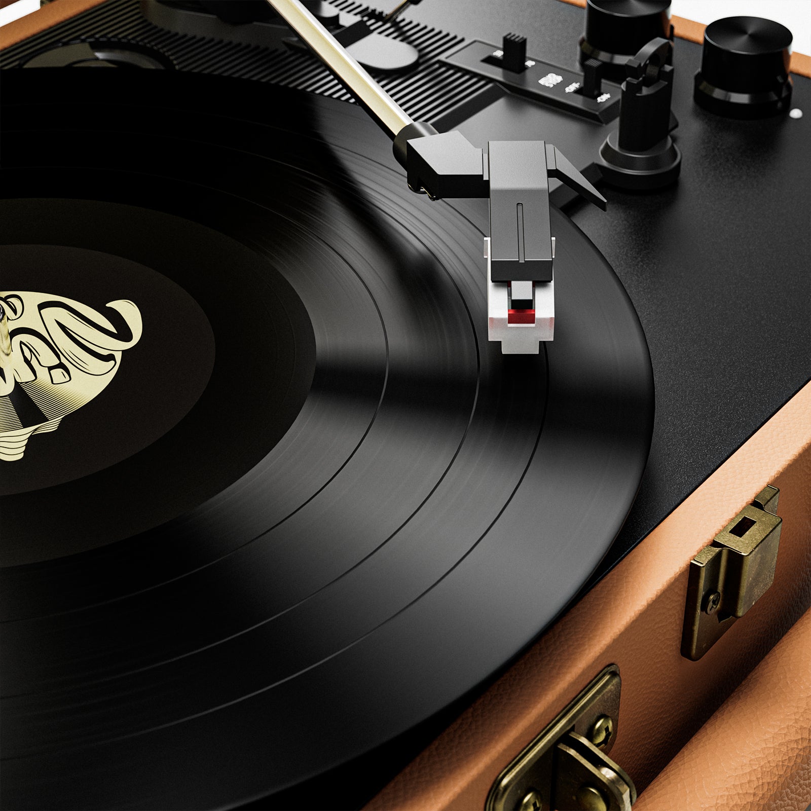 Vintage Vinyl Record Player With Built-In Speakers
