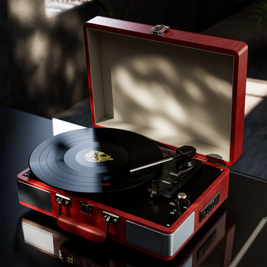 Vintage Red Vinyl Record Player with Speakers
